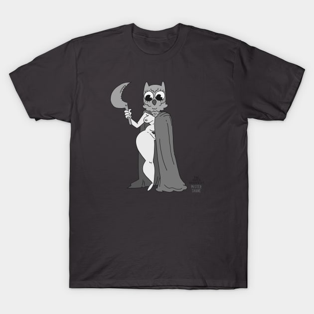 Cute but Creepy Owl Girl in Black & White T-Shirt by TheSuperAbsurdist